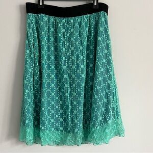 LuLaRoe Lola Mint Green Floral Lace Midi Knee Length Skirt